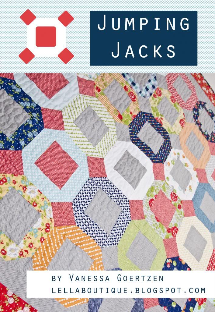 free pattern: Jumping Jacks jelly roll quilt tutorial by Lella Boutique. Fabric is Happy-Go-Lucky by Bonnie & Camille or Moda Fabrics.