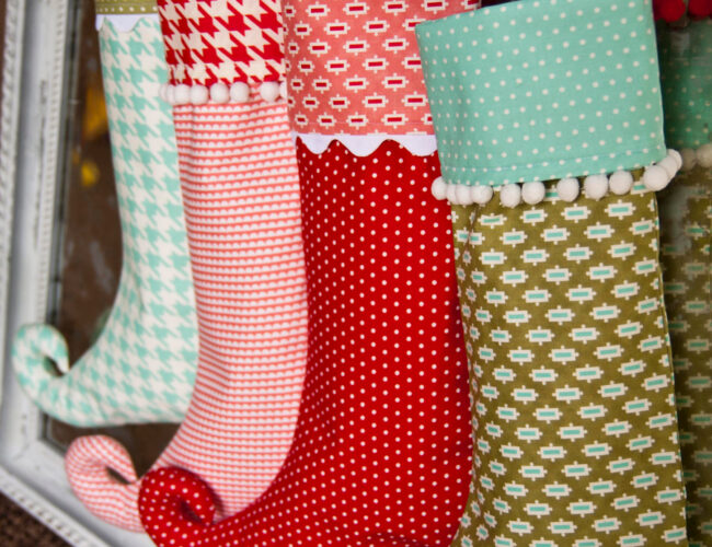 Twinkle Toes stocking by Lella Boutique. Fabric is Vintage Modern by Bonnie & Camille for Moda Fabrics