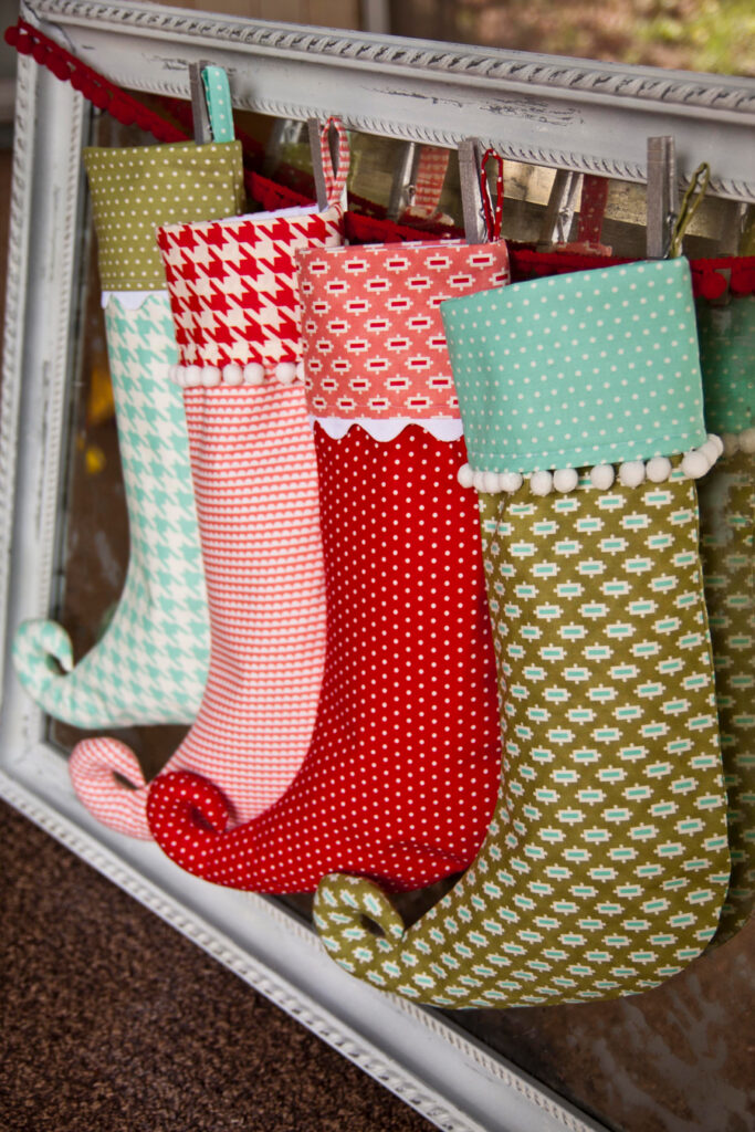 Twinkle Toes stocking by Lella Boutique. Fabric is Vintage Modern by Bonnie & Camille for Moda Fabrics