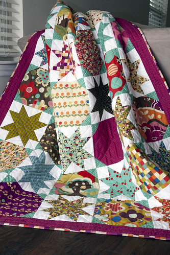 Starstruck sawtooth star quilt PDF pattern by Lella Boutique. Fabric is Avant-Garden by Momo for Moda fabrics. Layer Cake friendly.