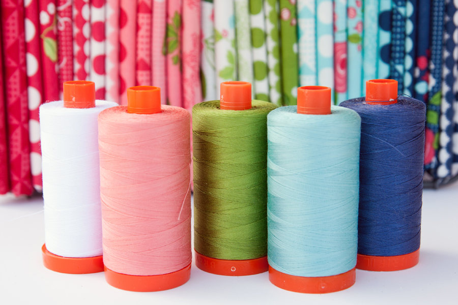 Coordinating Aurifil thread for Gooseberry fabric by Lella Boutique for Moda Fabrics