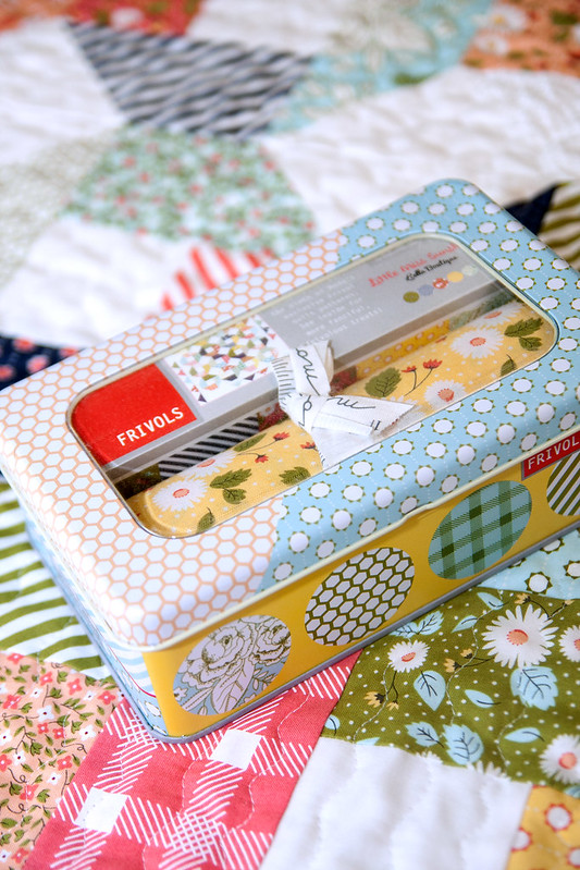 Moda Frivols Tin no. 9 featuring Little Miss Sunshine fabric by Lella Boutique for Moda Fabrics