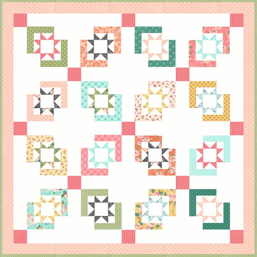 Star Crossed quilt by Lella Boutique. Make with with a Jelly Roll or Layer Cake. Fabric is Sugar Pie by Lella Boutique for Moda Fabrics