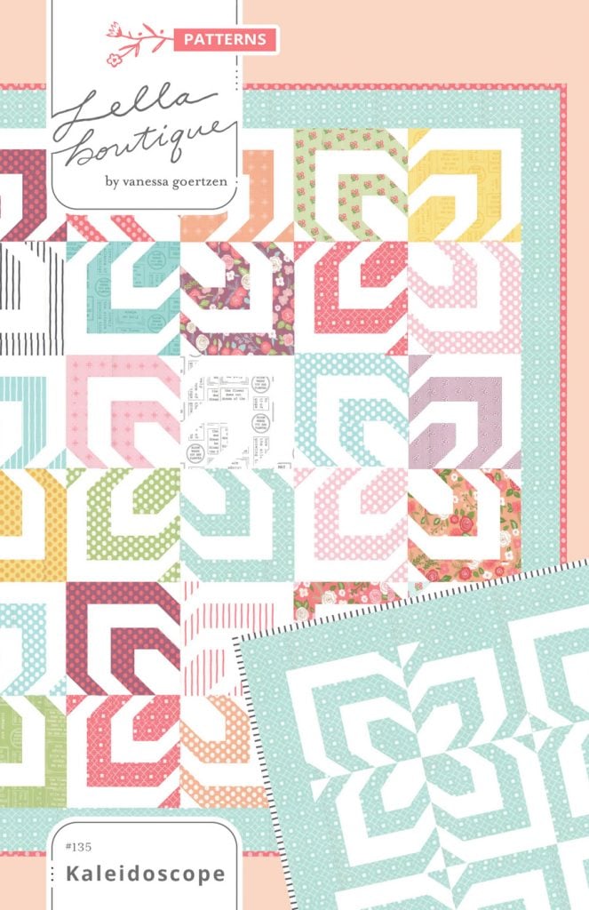 Kaleidoscope jelly roll quilt by Vanessa Goertzen of Lella Boutique. Fabric is Sugar Pie by Lella Boutique for Moda Fabrics. Mesmerizing modern log cabin quilt design.