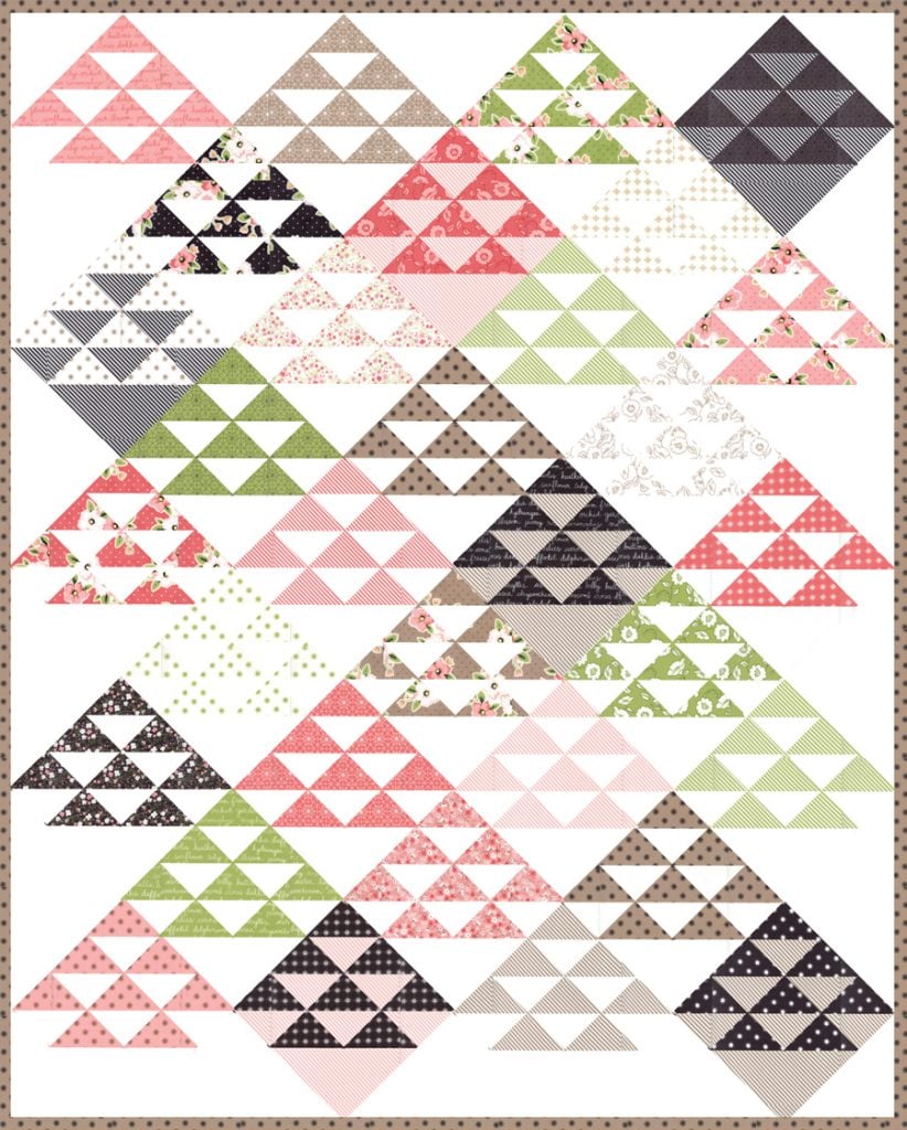 Homestead layer cake quilt PDF pattern by Lella Boutique. Make it with 1 layer cake + 3 fat quarters. Fabric is Olive's Flower Market by Lella Boutique for Moda Fabrics