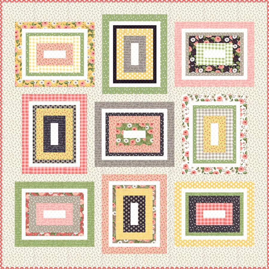 Kith & Kin jelly roll quilt by Lella Boutique. Make it with a Jelly Roll plus 9 fat quarters. Fabric is Farmer's Daughter by Lella Boutique for Moda Fabrics.