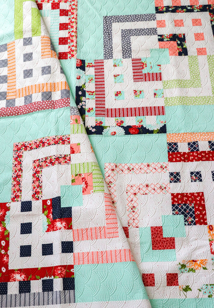In the Mix quilt by Lella Boutique. Pattern found in Jelly Filled - 18 Quilts from 2 1/2" Strips by Vanessa Goertzen of Lella Boutique. Fabric is The Good Life by Bonnie & Camille for Moda Fabrics.