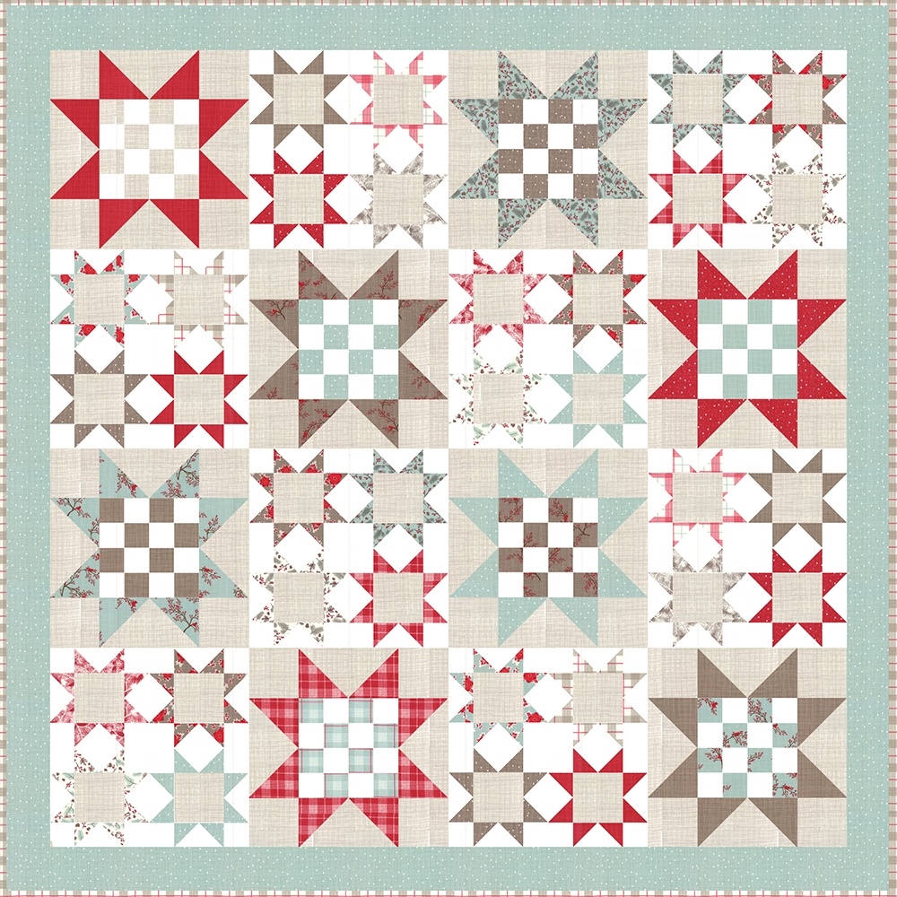 Cookie Cutter quilt by Lella Boutique. Pattern found in Jelly Filled - 18 Quilts from 2 1/2" Strips by Vanessa Goertzen of Lella Boutique. Fabric is Return to Winter's Lane by Kate & Birdie for Moda Fabrics.