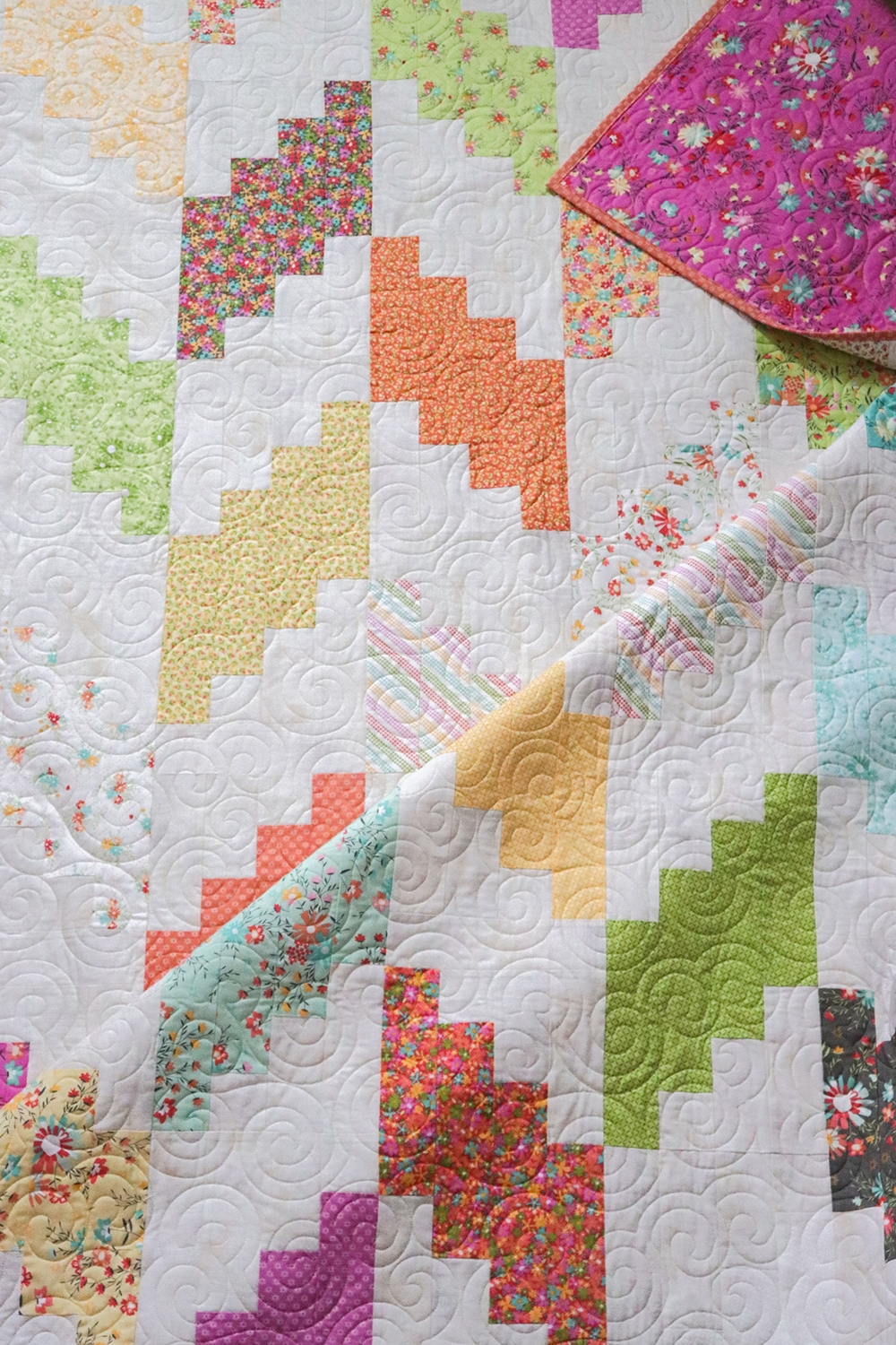 Marbled Cheesecake quilt by Lella Boutique. Pattern found in the book: Jelly Filled - 18 Quilts from 2 1/2" Strips. Fabric is Sunnyside Up by Corey Yoder for Moda Fabrics