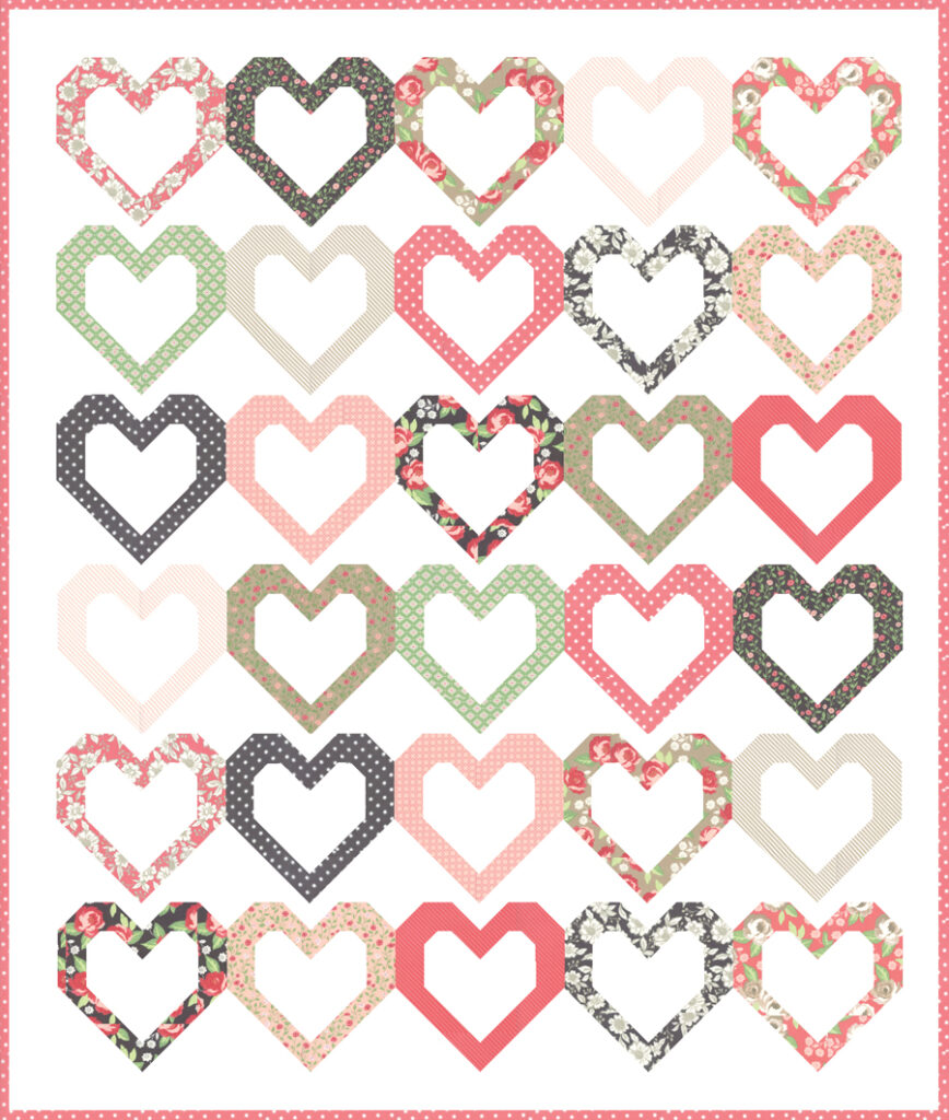Open Heart fat quarter or fat eighth quilt pattern by Vanesa Goertzen. Fabric is Bloomington by Lella Boutique for Moda Fabrics