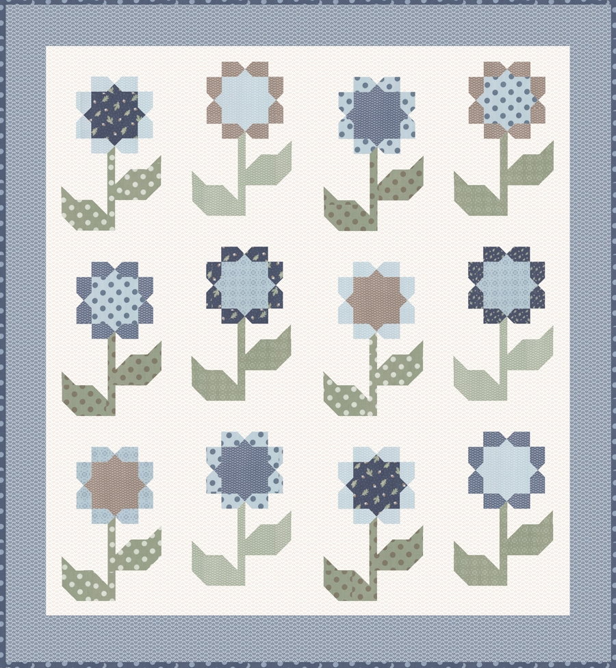 Cottage Blossoms flower quilt PDF pattern by Lella Boutique. Make it with a layer cake or fat quarters. Fabric is Harvest Road by Lella Boutique for Moda Fabrics.