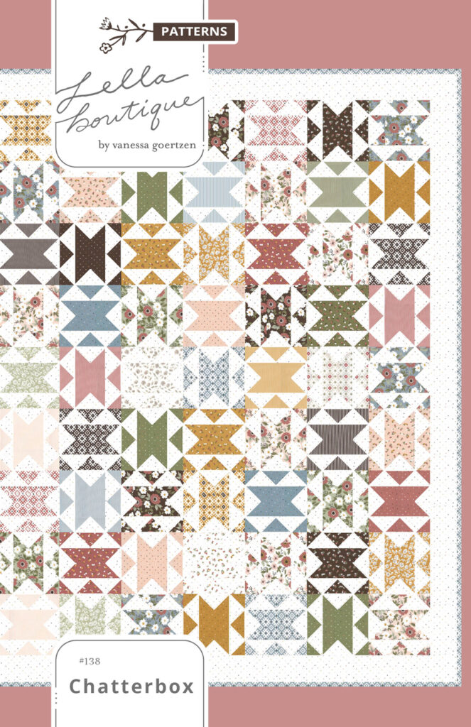 Chatterbox jelly roll quilt PDF pattern by Lela Boutique. Fabric is Folktale by Lella Boutique for Moda Fabrics.