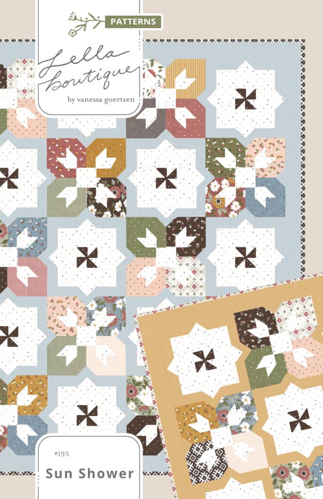 Sun Shower tile quilt PDF pattern by Lella Boutique. Make it with fat eighths or fat quarters. Fabric is Folktale by Lella Boutique for Moda