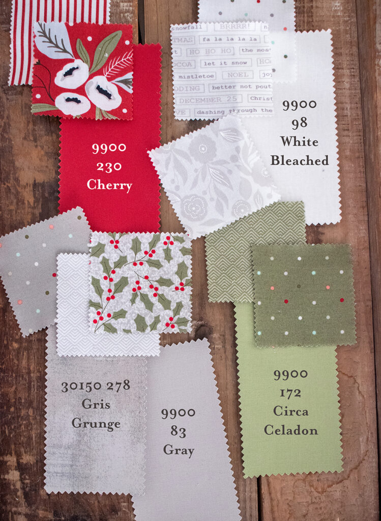 Matching solids for Christmas Morning charm pack by Lella Boutique for Moda Fabrics