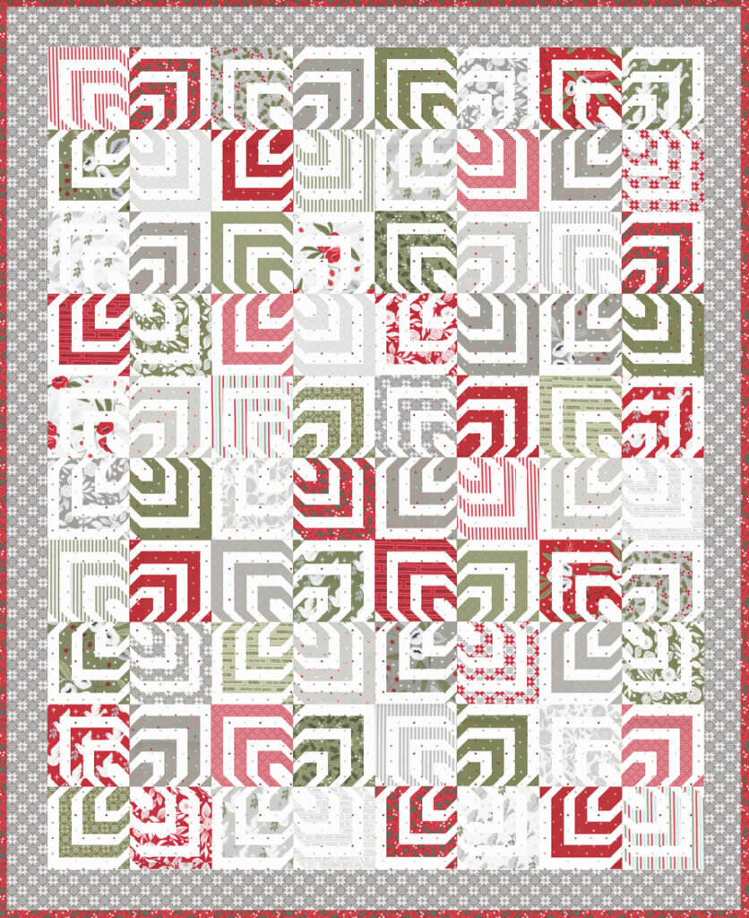 Kaleidoscope 2 quilt by Lella Boutique. Make it with 2 Honeybuns + 3 fat eighths. Fabric is Christmas Morning by Lella Boutique for Moda Fabrics.