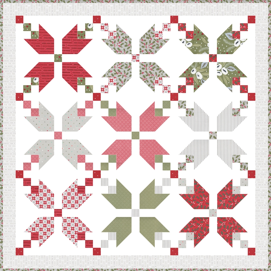 Figgy Pudding quilt by Vanessa Goertzen of Lella Boutique. Made with 9 fat quarters of Christmas Morning fabric by Lella Boutique for Moda Fabrics.