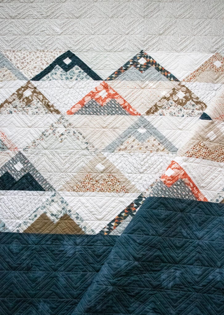 Mountainside quilt by Lella Boutique. Fabric is Smoke & Rust by Lella Boutique for Moda Fabrics. Make it with fat eighths. Great boy or modern quilt. Fabric is Smoke & Rust by Lella Boutique for Moda Fabrics