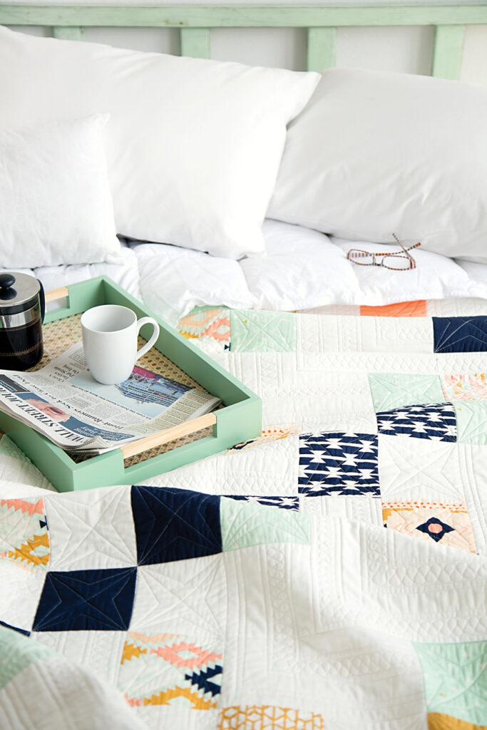 Modern Basic beginner quilt pattern by Lella Boutique. Fabric is Arizona by April Rhodes for Art Gallery. Exquisite custom quilting by Natalia Bonner