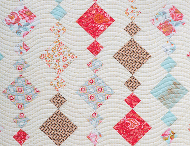 Chandelier easy charm pack diamond quilt pattern by Vanessa Goertzen of Lella Boutique. Fabric is Chatsworth by Emily Taylor for Riley Blake Designs. Download the FREE pattern.
