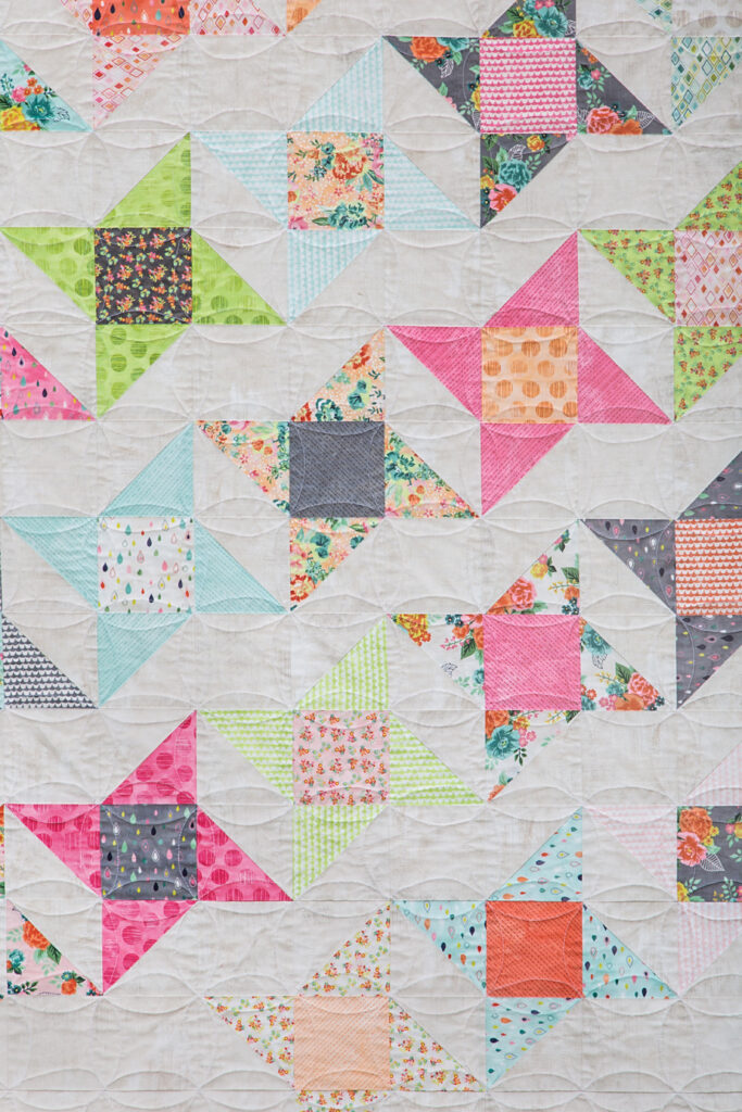 Rock Star quilt by Lella Boutique. Pattern found in the book: Charm School - 18 Quilts from 5" Squares. Fabric is Fresh Cut by BasicGrey for Moda Fabrics.