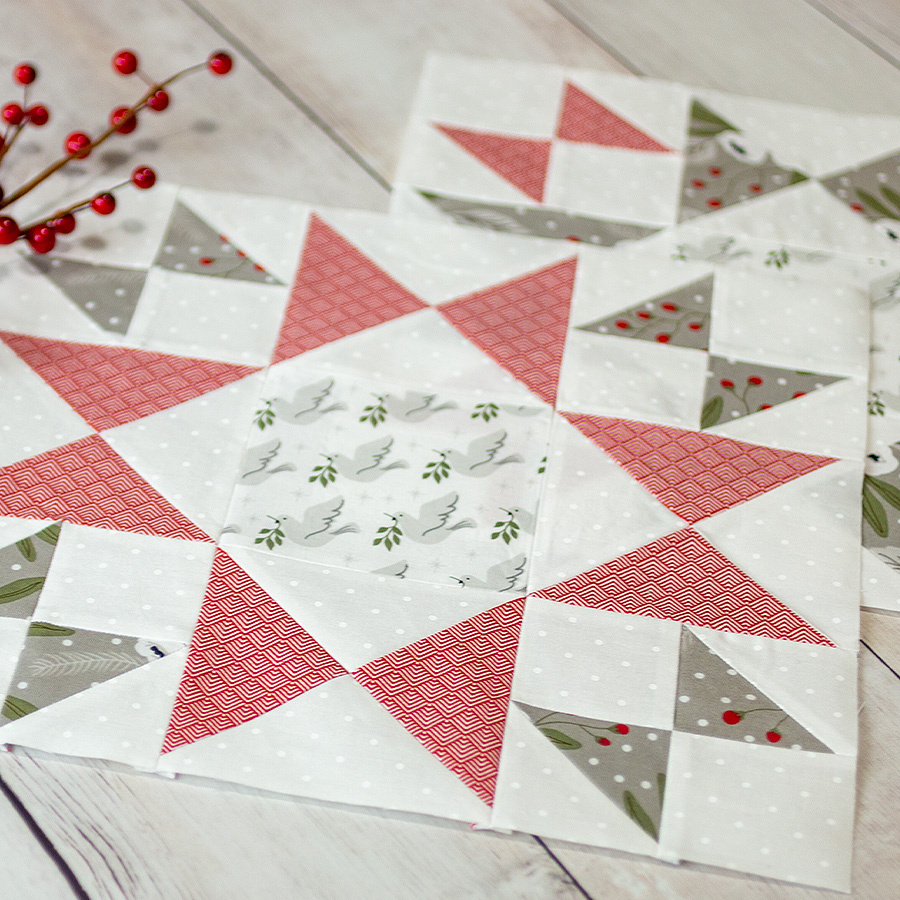 Christmas Among the Stars Again block of the month quilt by It's Sew Emma. Fabric is Christmas Morning by Lella Boutique for Moda Fabrics.