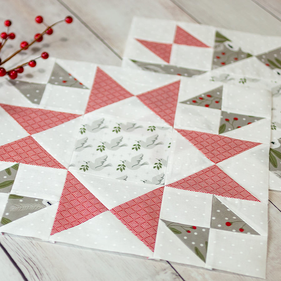 Christmas Among the Stars Again block of the month quilt by It's Sew Emma. Fabric is Christmas Morning by Lella Boutique for Moda Fabrics.