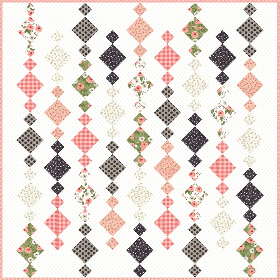 Charm School book: Get a free downloadable quilt pattern. Chandelier diamond quilt by Vanessa Goertzen of Lella Boutique. Make it with 2 charm packs. Fabric is Farmer's Daughter by Lella Boutique for Moda Fabrics.