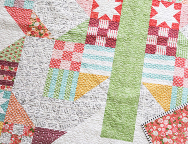 Butterfly Patch quilt PDF pattern. Scrappy butterfly pattern made with a layer cake. Fabric is Lollipop Garden by Lella Boutique for Moda Fabrics