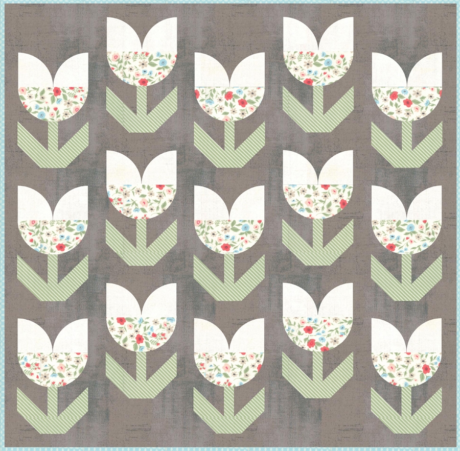 Holland tulip flower quilt PDF pattern by Lella Boutique. Great intro to curved piecing. Fabric is Garden Variety by Lella Boutique for Moda Fabrics