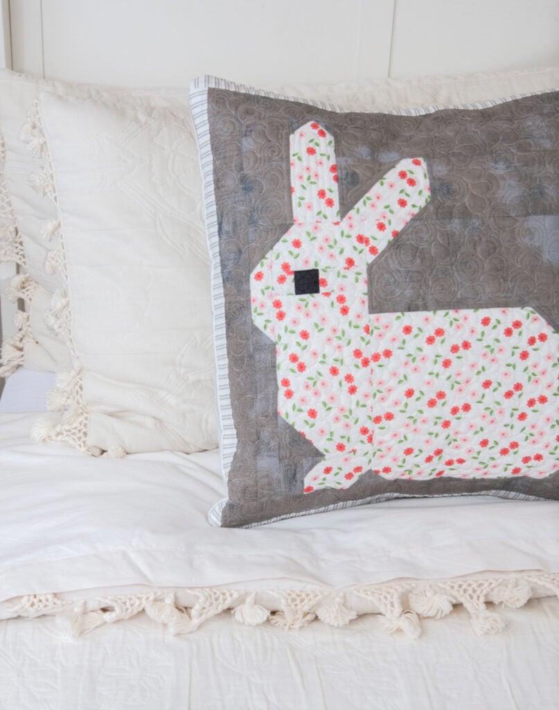 Little Cottontail easter bunny mini quilt or pillow pattern by Vanessa Goertzen of Lella Boutique. Fabric is Nest by Lella Boutique for Moda Fabrics