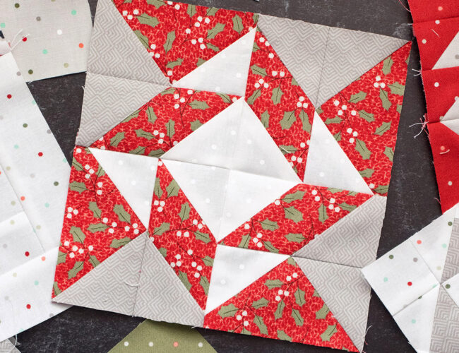 Sewcialites Quilt Along: Free Block of the Week. Block 8 is "Soulful" by Joanna FIgueroa of Fig Tree Quilts. Fabric is Christmas Morning by Lella Boutique.
