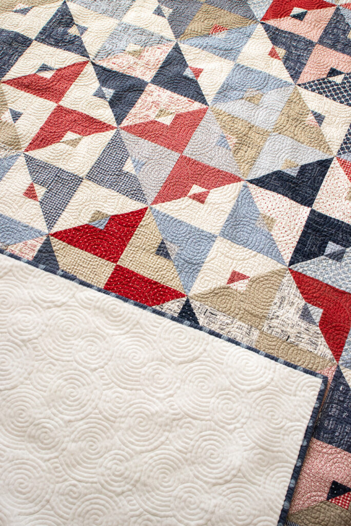 Double Dutch geometric quilt PDF pattern by Lella Boutique. Make it with fat quarters or fat eighths. A great boy quilt in these Sweet Tea prints by Sweetwater for Moda.
