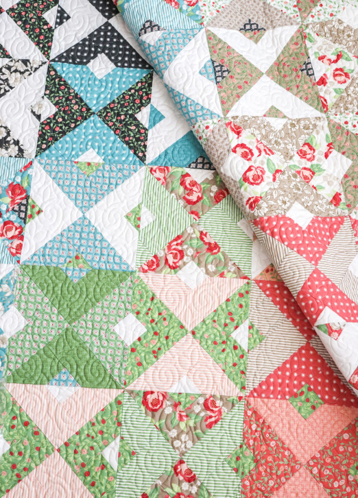 Double Dutch geometric triangle quilt by Vanessa Goertzen of Lella Boutique. Fabric is Bloomington by Lella Boutique for Moda Fabrics