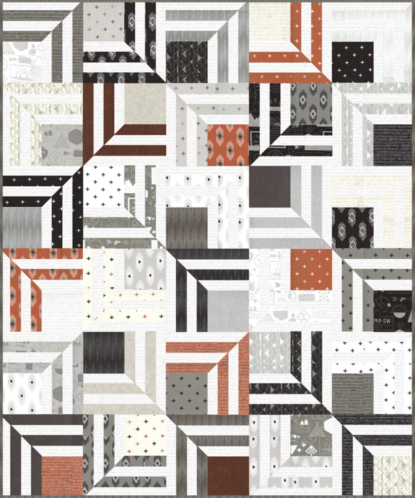 Fracture modern log cabin quilt pattern by Lella Boutique. Would make the perfect quilt for a boy in these Smoke & Rust fabrics!
