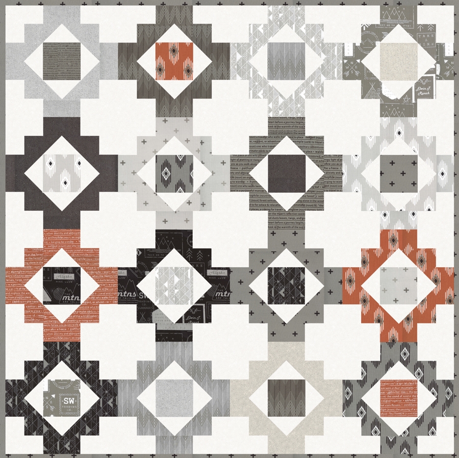 Trinkets fat quarter quilt. Modern geometric quilt. Fabric is Smoke & Rust by Lella Boutique for Moda Fabrics.