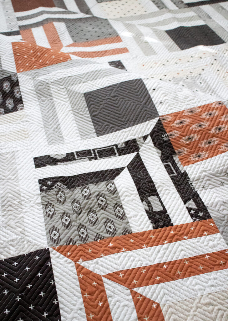 Fracture modern log cabin quilt pattern by Lella Boutique. Would make the perfect quilt for a boy in these Smoke & Rust fabrics!