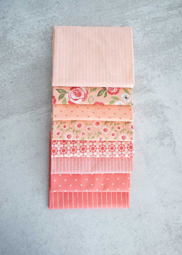 Love Note fabric by Lella Boutique for Moda Fabrics. Sweet Pink and Tea Rose colorway