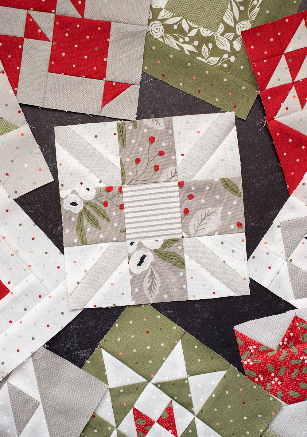 Sewcialites Quilt Along: Free Block of the Week. Block 10 is "Sincere" by April Rosenthal. Fabric is Christmas Morning by Lella Boutique.