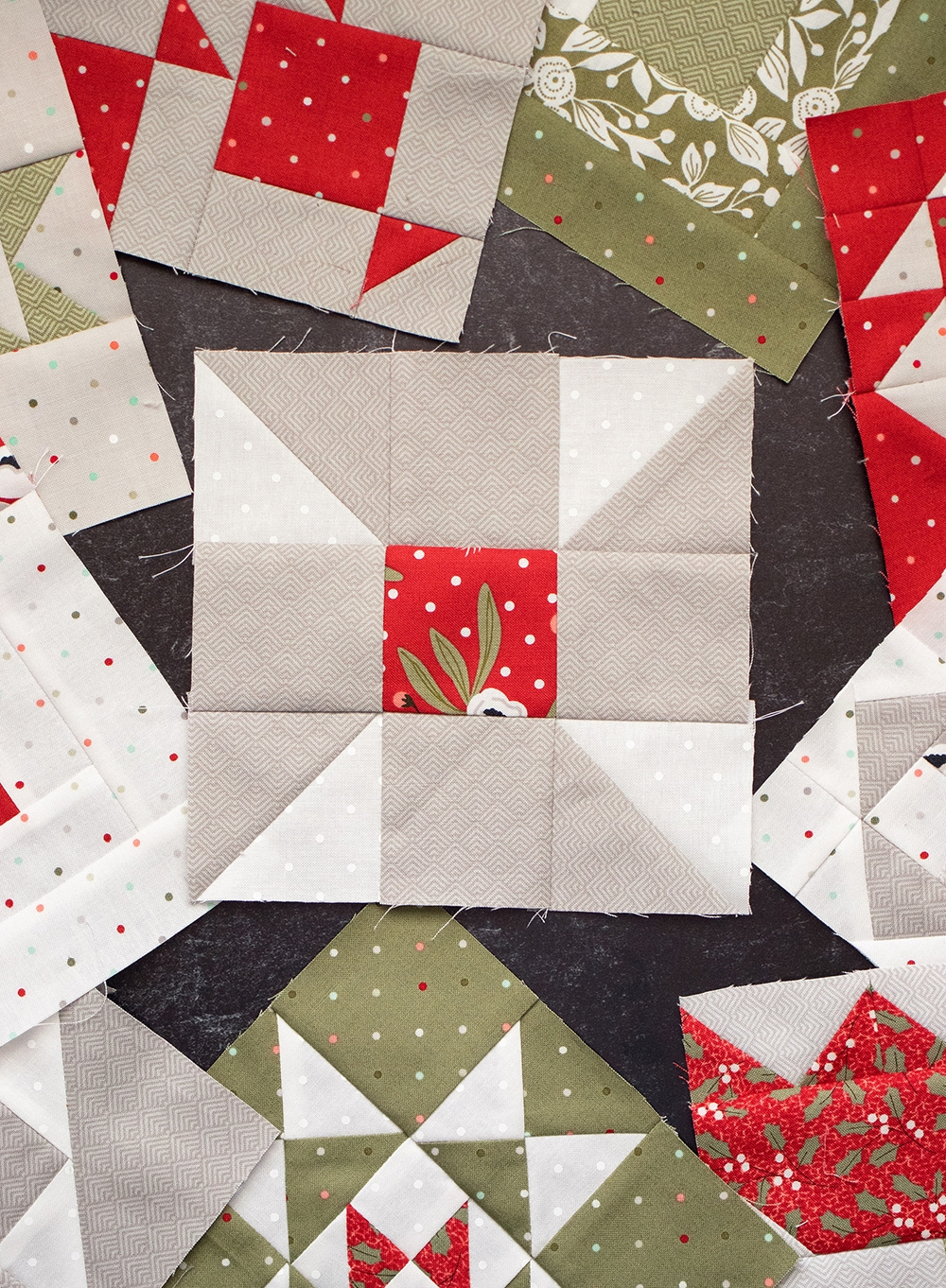 Sewcialites Quilt Along: Free Block of the Week. Block 17 is "Peace" by Anne Sutton of Bunny Hill Designs. Fabric is Christmas Morning by Lella Boutique.