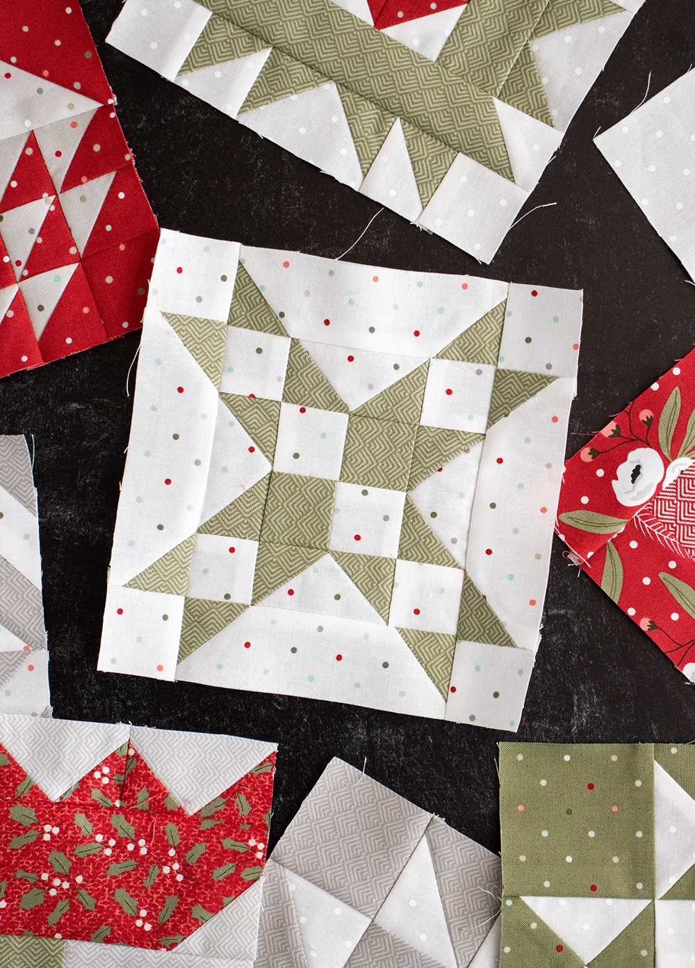 Sewcialites Quilt Along: Free Block of the Week by Fat Quarter Shop. Block 36 is "Kindness" by Corey Yoder of Coriander Quilts. Fabric is Christmas Morning by Lella Boutique for Moda Fabrics.