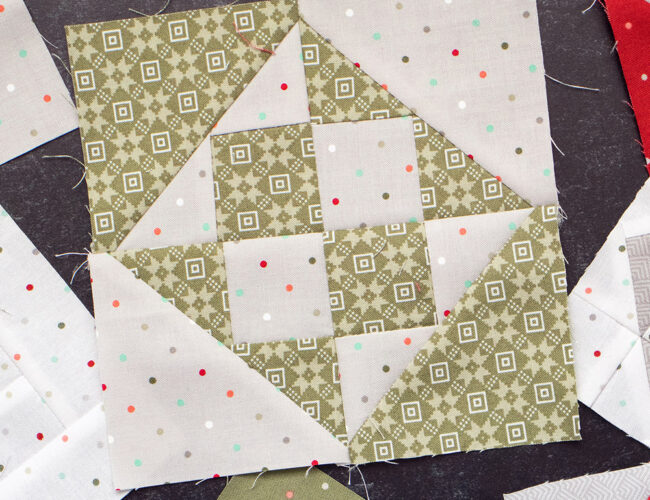 Sewcialites Quilt Along: Free Block of the Week. Block 7 is "Kindred" by Bonnie Olaveson of Cotton Way. Fabric is Christmas Morning by Lella Boutique.
