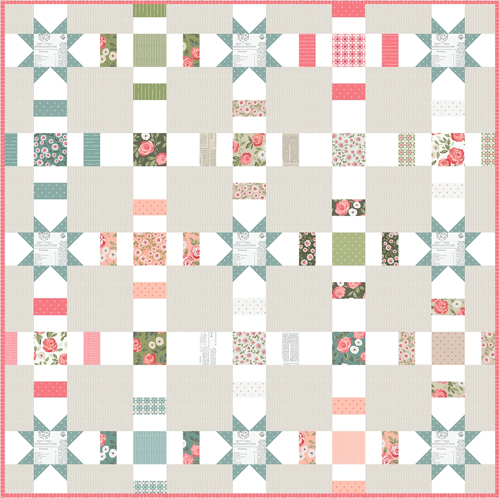 Pretty Please charm pack quilt by Lella Boutique. Beautiful and simple with a few sawtooth stars throughout. Fabric is Love Note by Lella Boutique for Moda Fabrics.