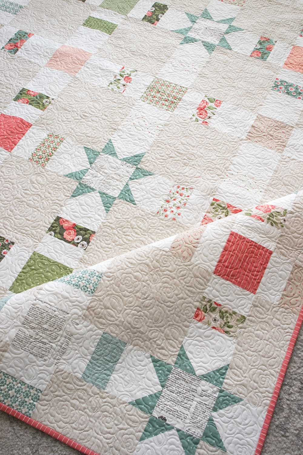 Pretty Please charm pack quilt by Lella Boutique. Beautiful and simple with a few sawtooth stars throughout. Fabric is Love Note by Lella Boutique for Moda Fabrics.