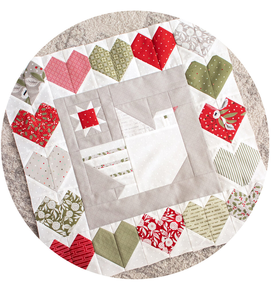 Lovey Dovey quilt by Vanessa Goertzen of Lella Boutique. Cute dove Christmas quilt using Christmas Morning fabric by Lella Boutique for Moda Fabrics.