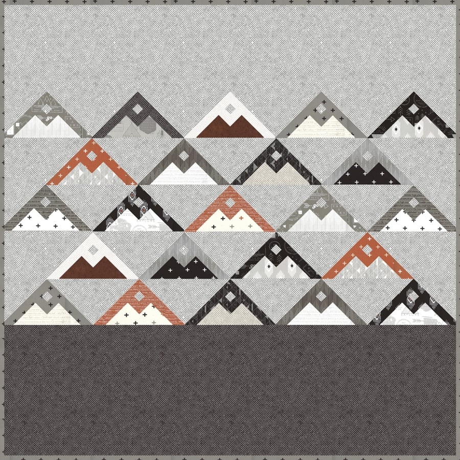 Mountainside quilt by Lella Boutique. Fabric is Smoke & Rust by Lella Boutique for Moda Fabrics. Make it with fat eighths. Great boy or modern quilt. Fabric is Smoke & Rust by Lella Boutique for Moda Fabrics