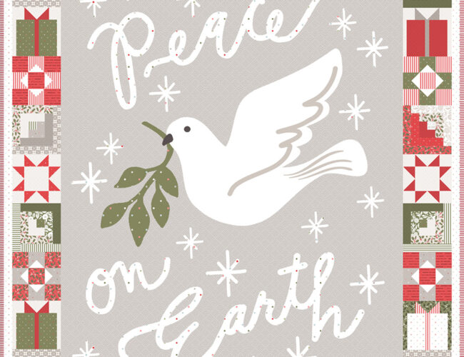Peace on Earth quilt panel by Lella Boutique for Moda Fabrics. Coordinates with the Christmas Morning fabric collection