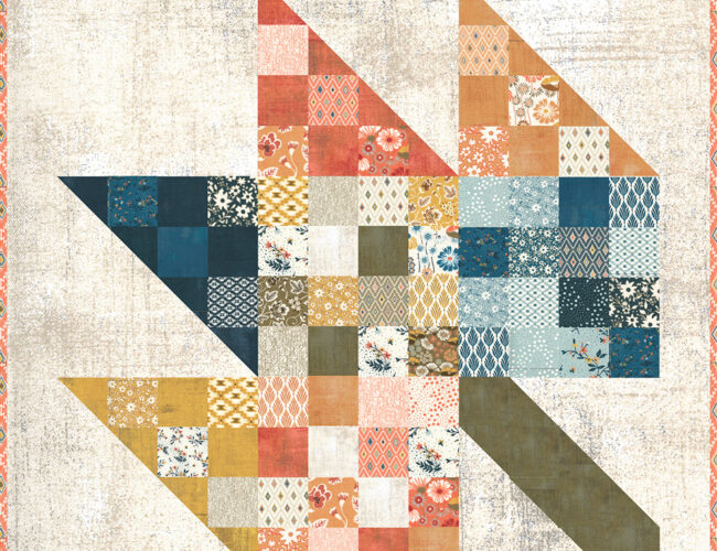 Sampler Spree Quilt Along. The FREE Scrappy Leaf Layout by Lella Boutique. Fabric is Cider/Persimmon by BasicGrey for Moda Fabrics.