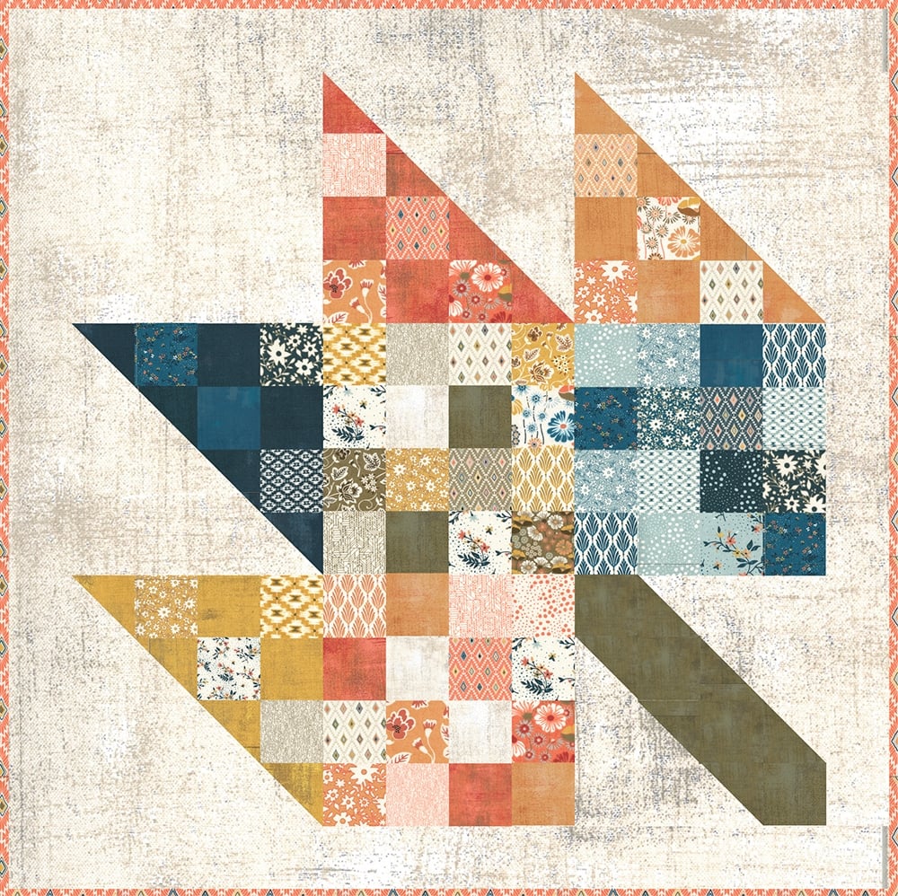 Sampler Spree Quilt Along. The FREE Scrappy Leaf Layout by Lella Boutique. Fabric is Cider/Persimmon by BasicGrey for Moda Fabrics.