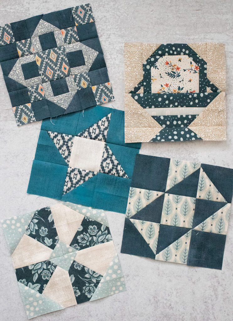 Sampler Spree Sew Along (Week 1). Check out Vanessa's blocks using Cider and Persimmon fabric by BasicGrey + her fall leaf quilt top layout.