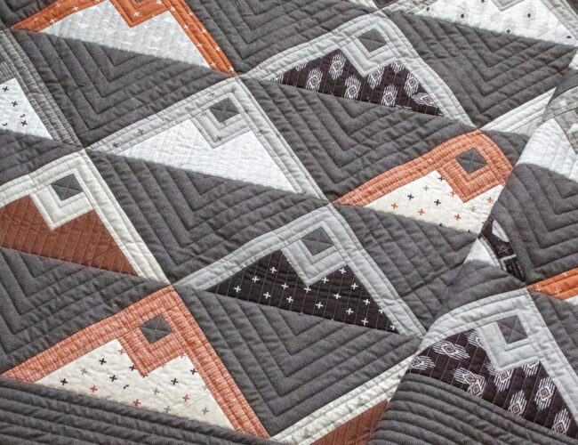 Mountainside quilt by Lella Boutique. Fabric is Smoke & Rust by Lella Boutique for Moda Fabrics. Make it with fat eighths. Great boy or modern quilt. Fabric is Smoke & Rust by Lella Boutique for Moda Fabrics